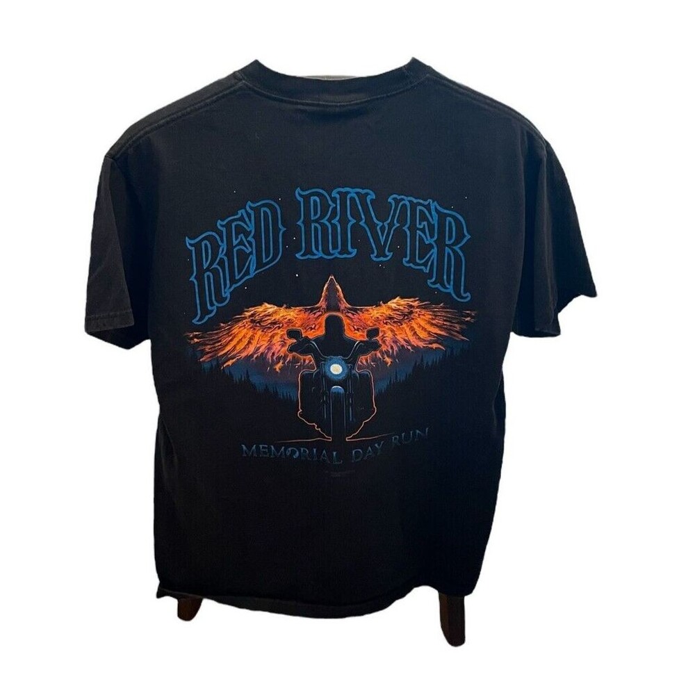 Hanes Men's T-Shirt Red River Rally Motorcycle Double Sided Size Medium